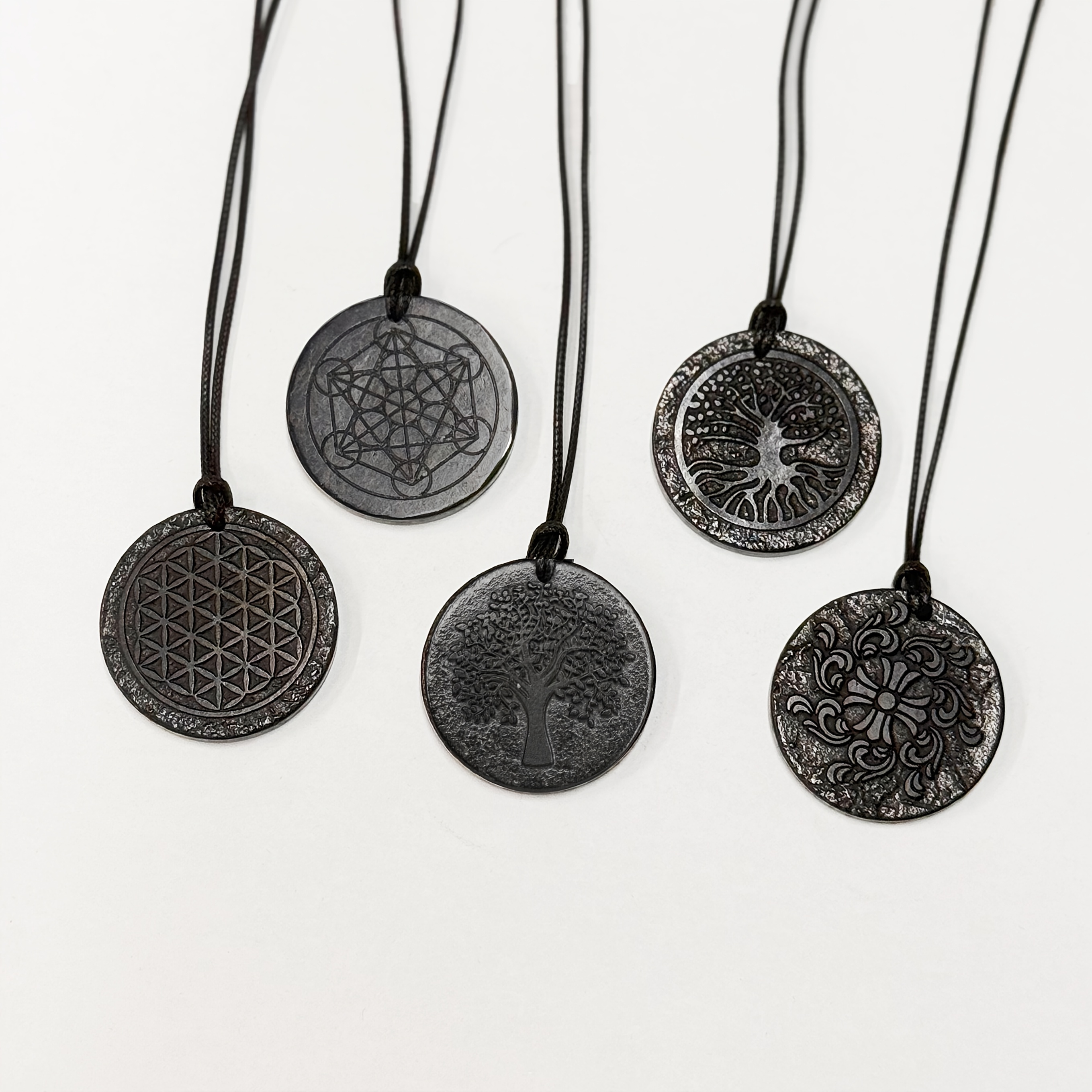 Minimalist Shungite Pendant with Cord, Meaningful Patterns